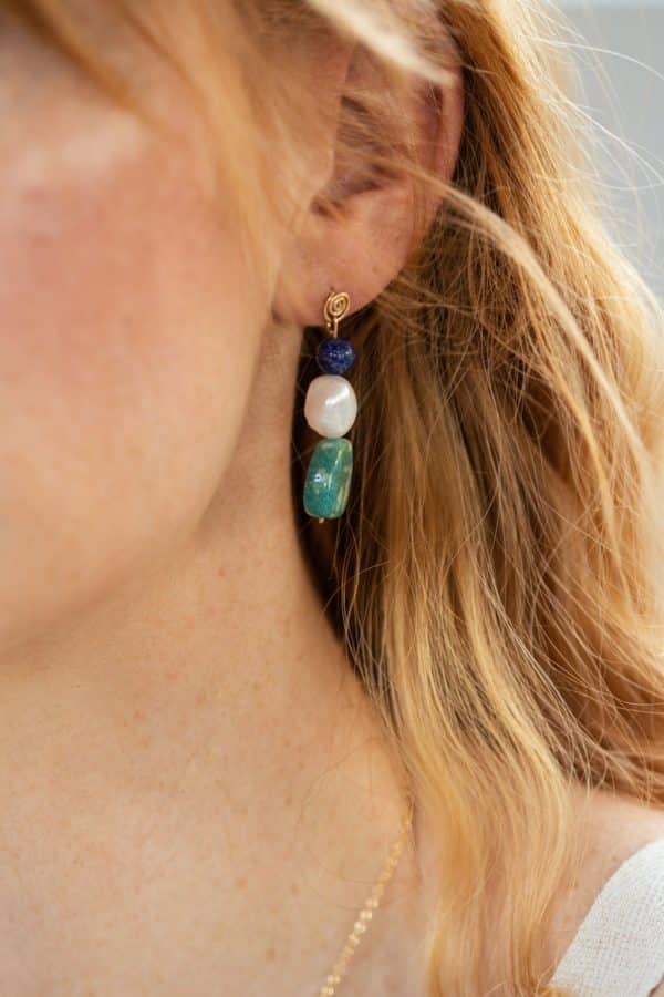 boucles d’oreilles perle pierre amazonite bijoux made in France