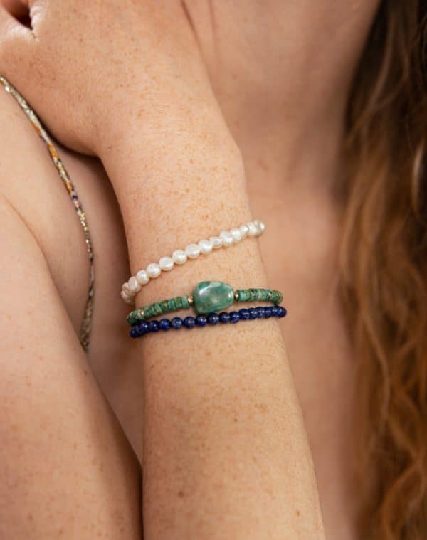 bracelet perle, pierre fine, amazonite, lapis, turquoise, gold fillled, bijoux fait main made in France